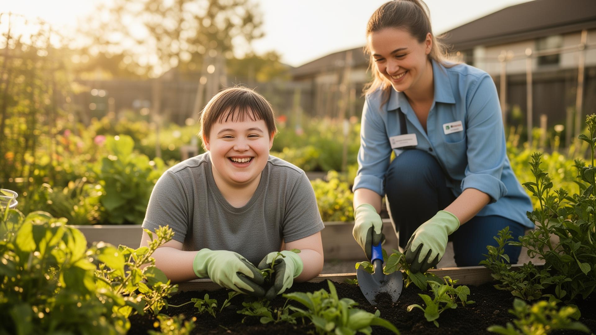 Person being supported in a community garden